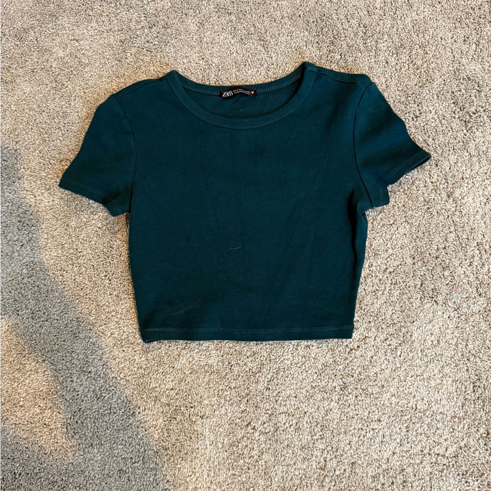Zara Baby Tee Dark Green Top